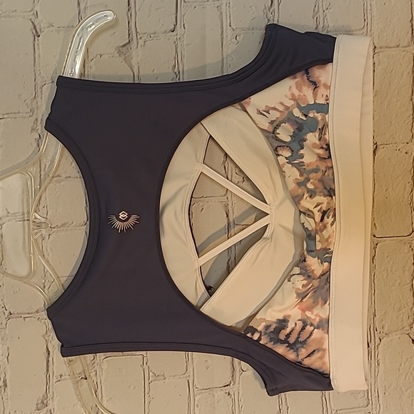 Citrine Glow Blue Floral White Sport Athleisure Bra Size XL - Picture 3 of 4